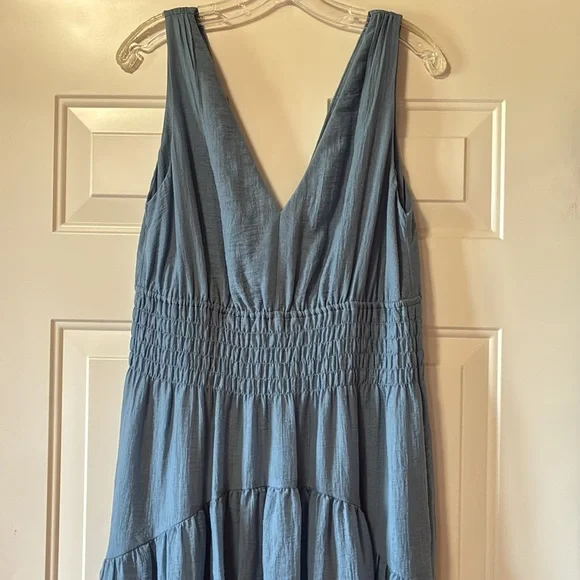 NWT Vince Medium Dusty Blue Gauze Tiered V-Neck Sleeveless Dress (ABBA) - Picture 3 of 16